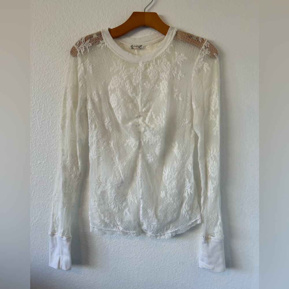 FP intimately Women’s White Lace Long Sleeve Top Size L